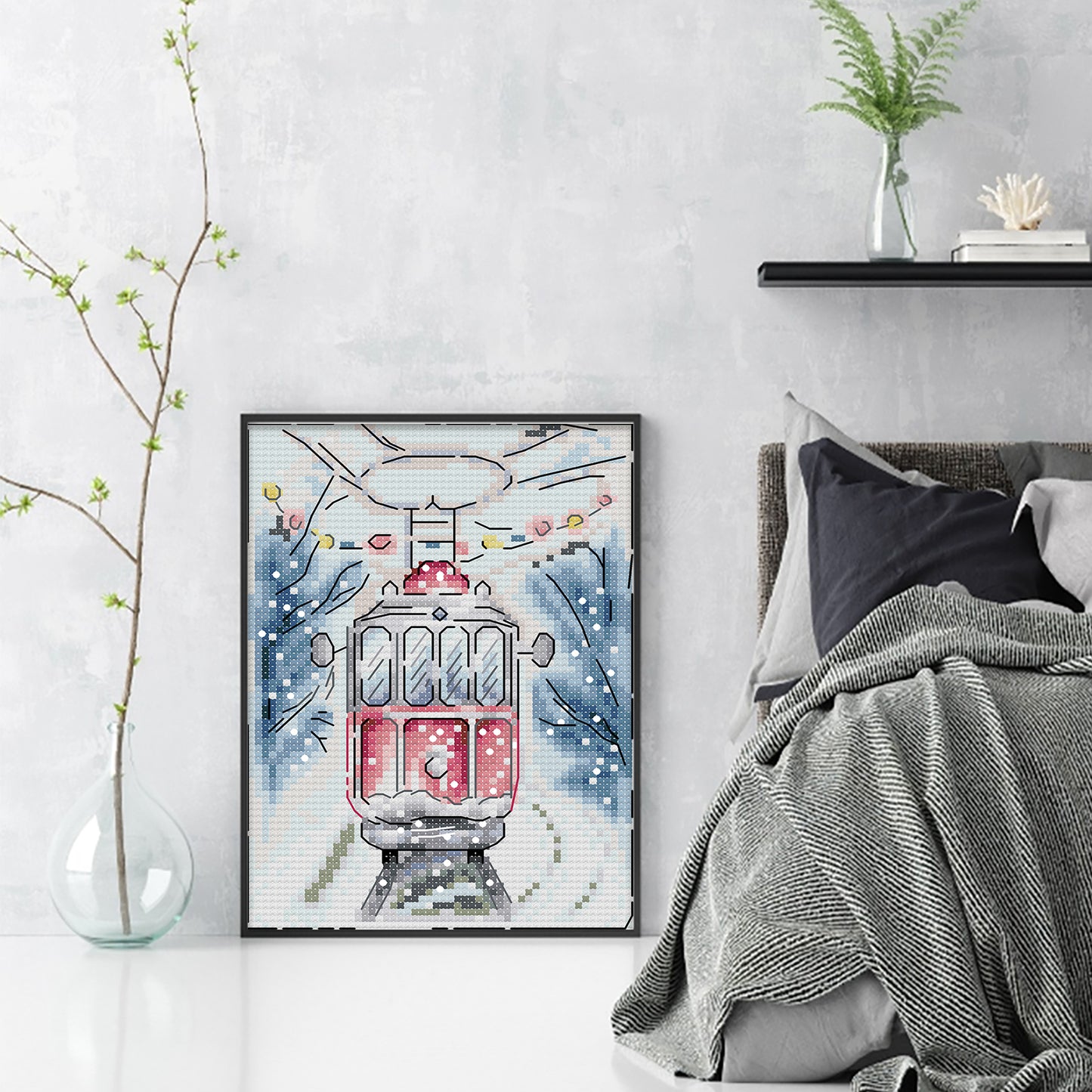 Winter Snow Scene - Full 14CT Stamped Cross Stitch 15x19CM - Joy Sunday Backstitch