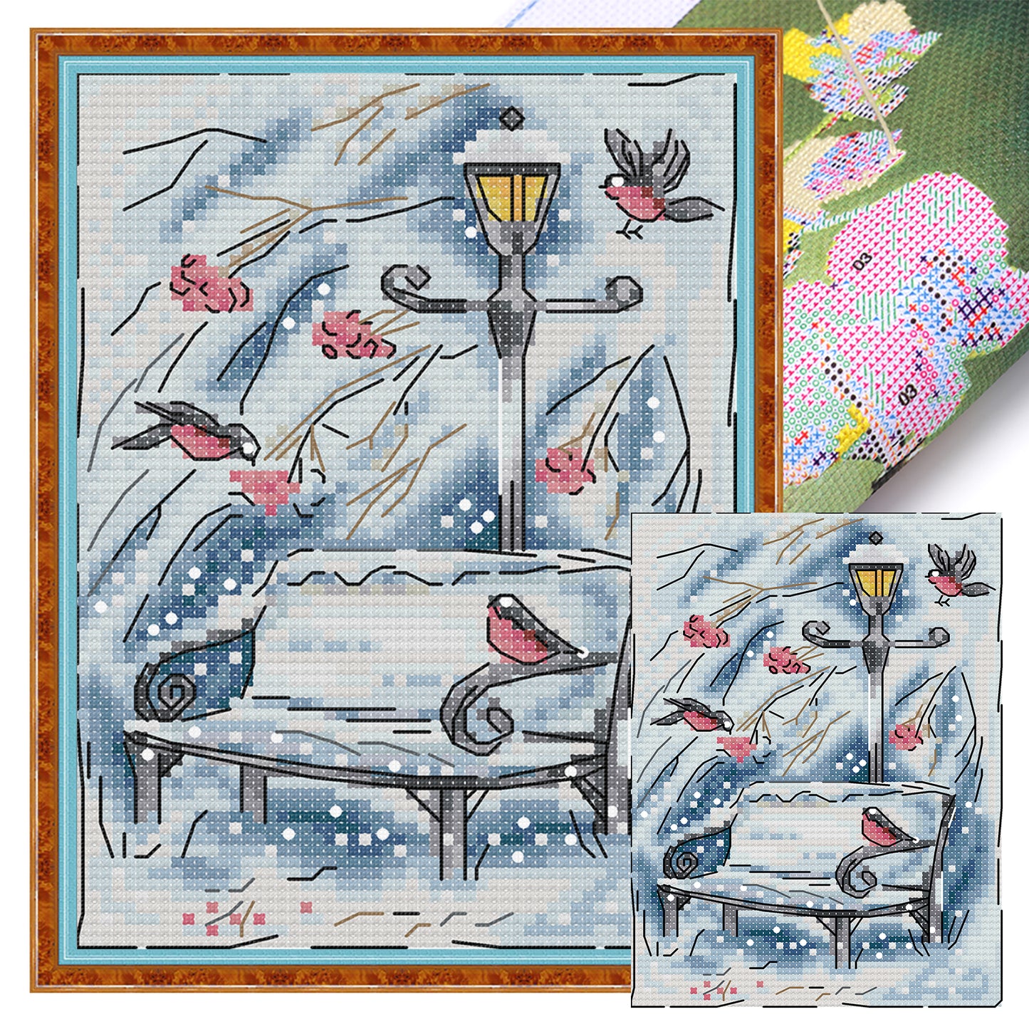 Winter Snow Scene - Full 14CT Stamped Cross Stitch 15x19CM - Joy Sunday Backstitch