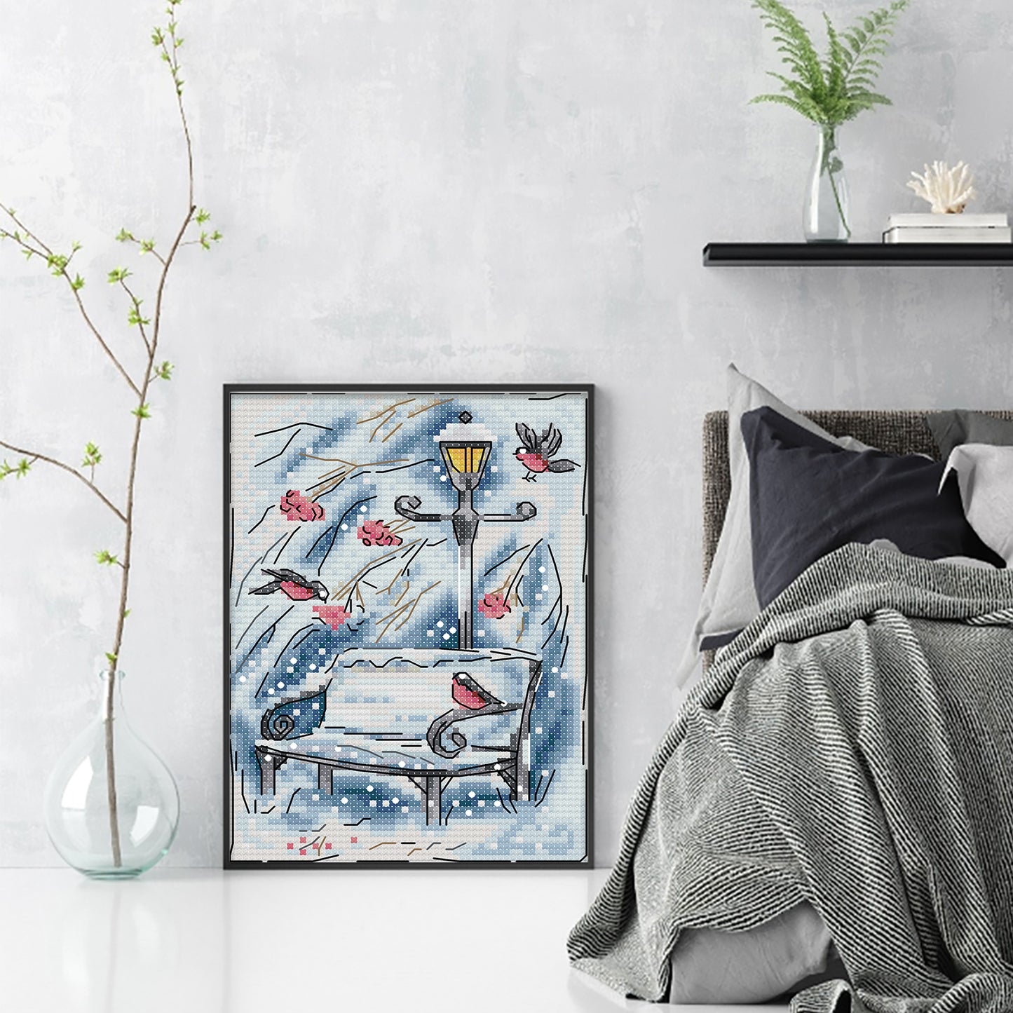 Winter Snow Scene - Full 14CT Stamped Cross Stitch 15x19CM - Joy Sunday Backstitch