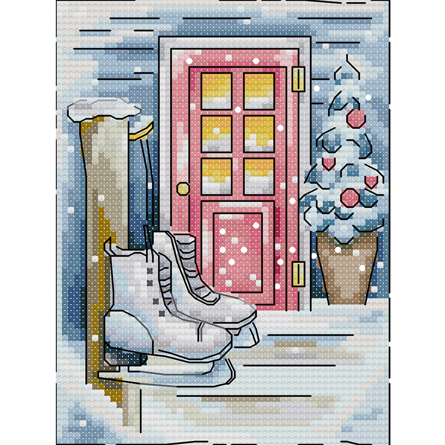 Winter Snow Scene - Full 14CT Stamped Cross Stitch 15x18CM - Joy Sunday Backstitch