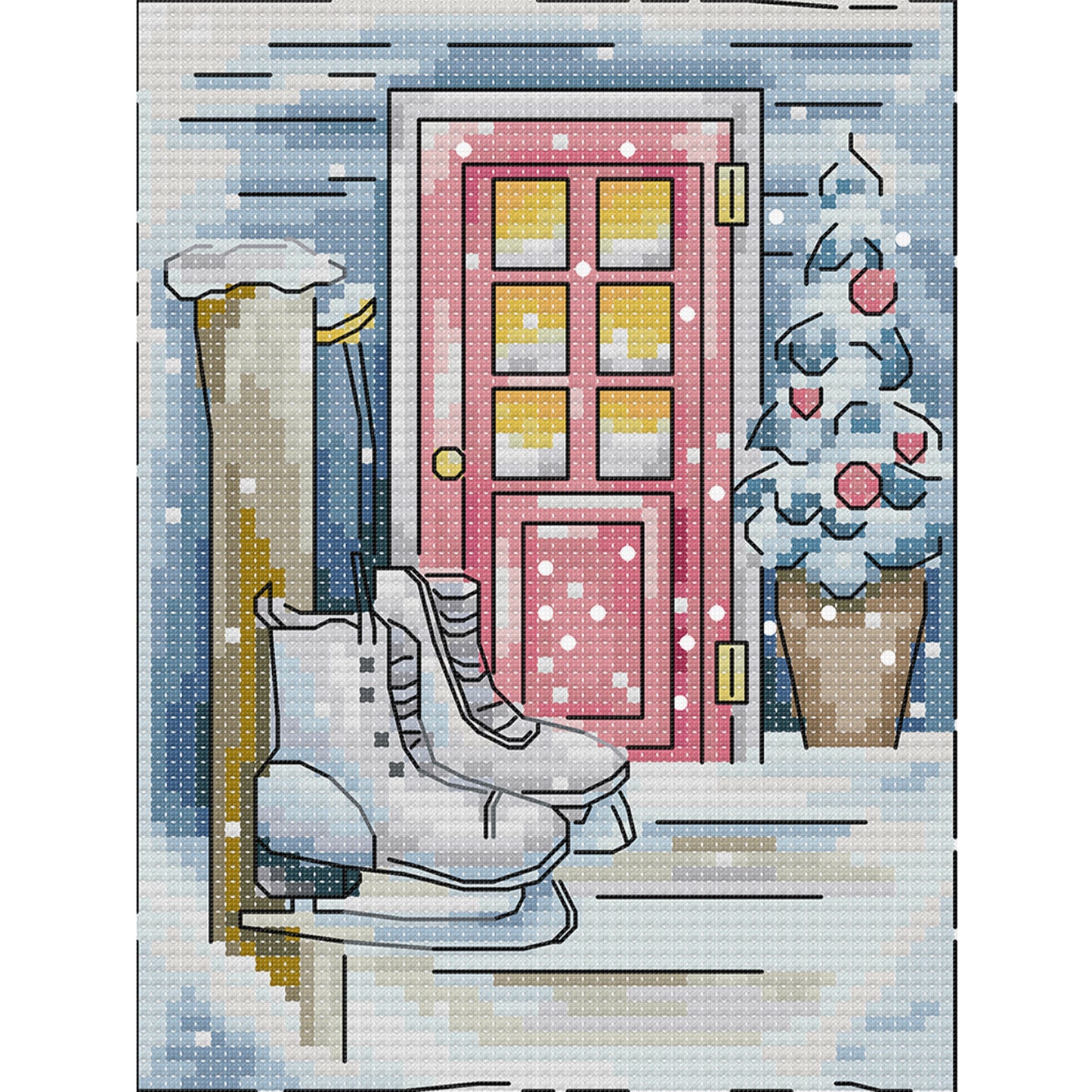 Winter Snow Scene - Full 14CT Stamped Cross Stitch 15x18CM - Joy Sunday Backstitch