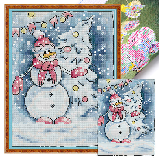 Winter Snow Scene - Full 14CT Stamped Cross Stitch 15x18CM - Joy Sunday Backstitch