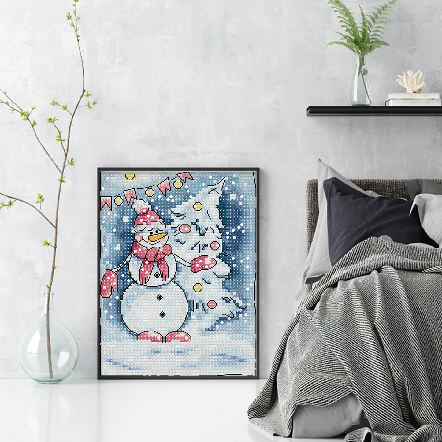 Winter Snow Scene - Full 14CT Stamped Cross Stitch 15x18CM - Joy Sunday Backstitch