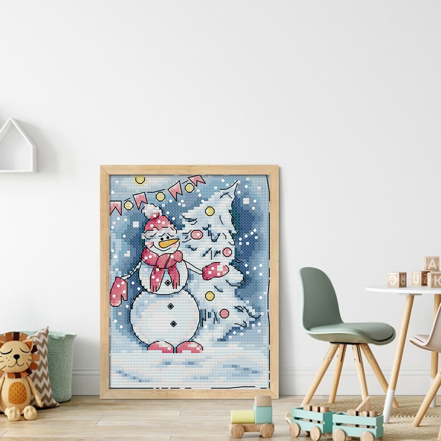 Winter Snow Scene - Full 14CT Stamped Cross Stitch 15x18CM - Joy Sunday Backstitch