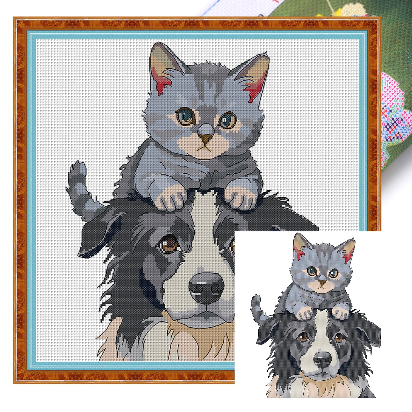 Cat And Dog - Partial 14CT Stamped Cross Stitch 42x40CM - Joy Sunday Backstitch