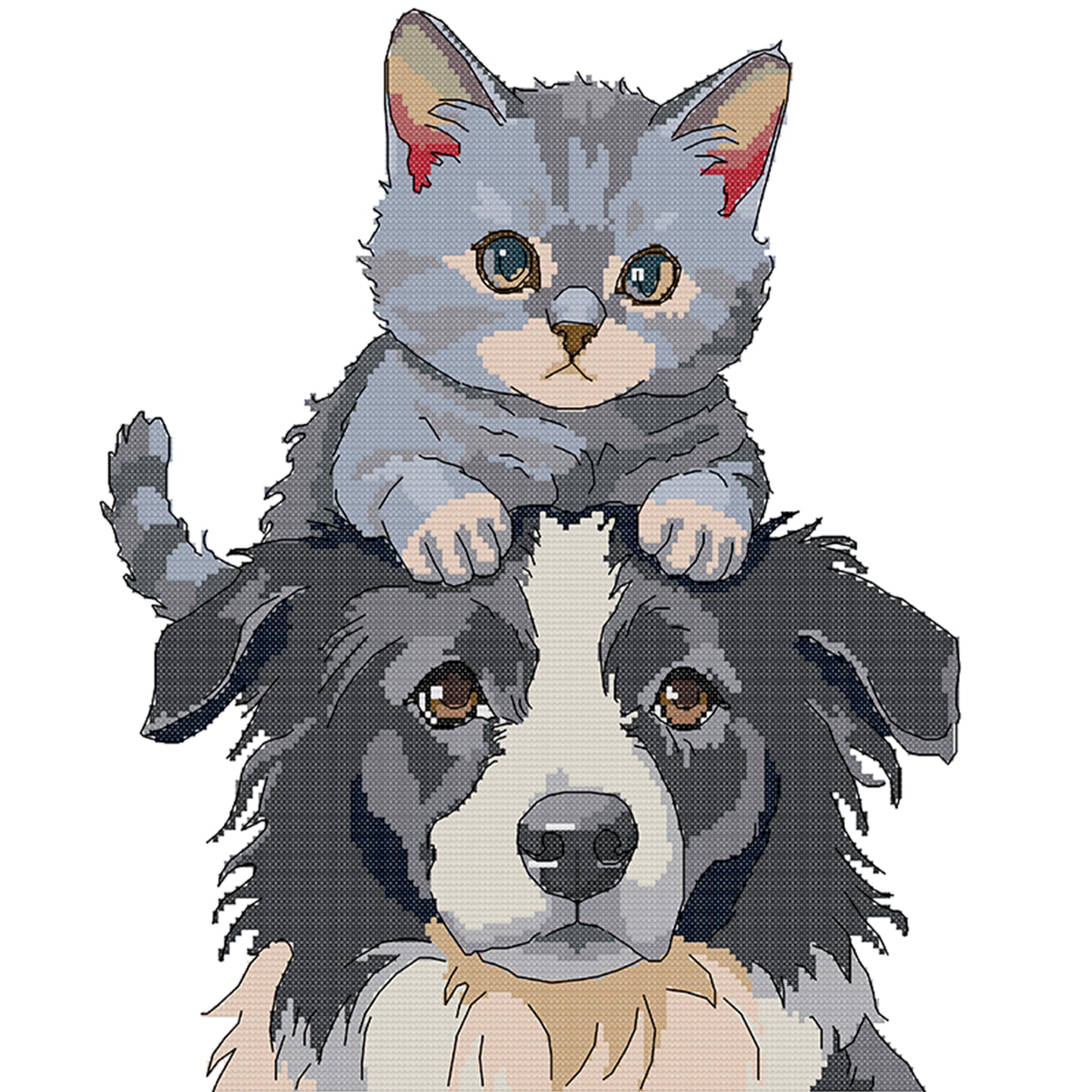 Cat And Dog - Partial 14CT Stamped Cross Stitch 42x40CM - Joy Sunday Backstitch