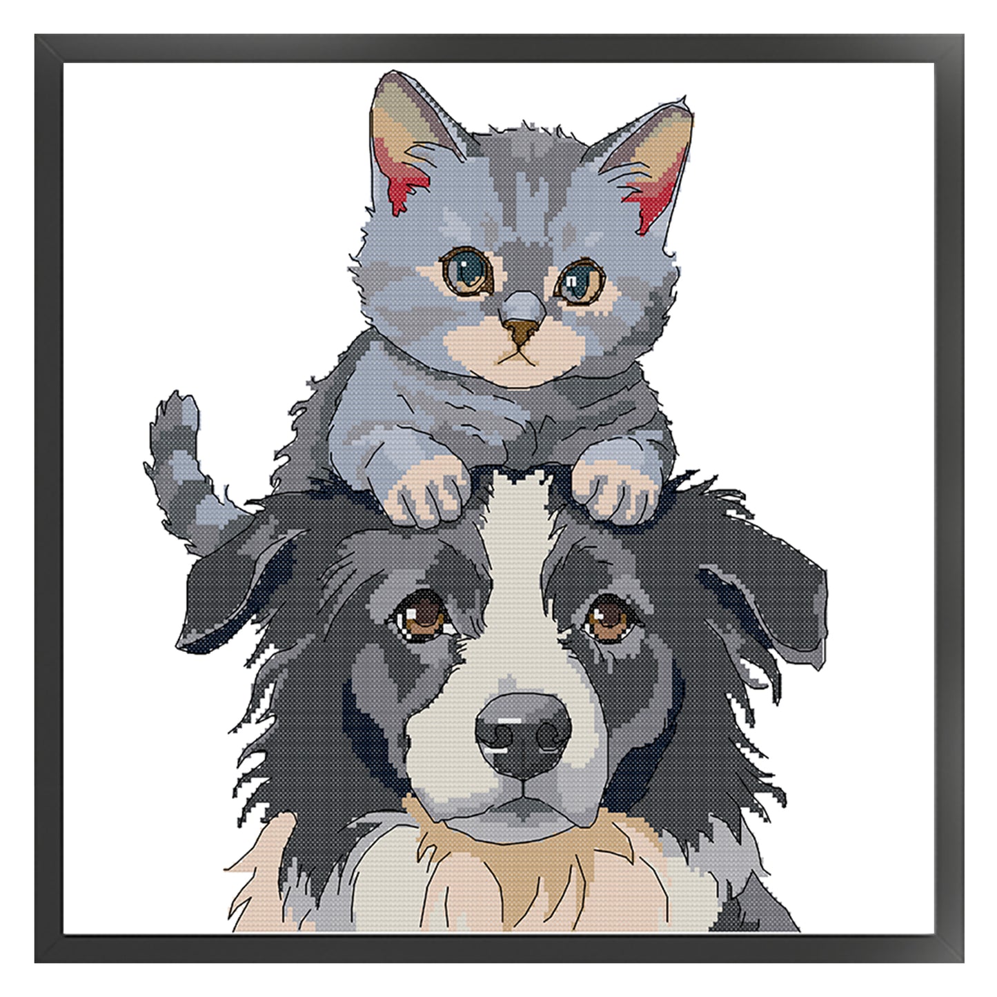 Cat And Dog - Partial 14CT Stamped Cross Stitch 42x40CM - Joy Sunday Backstitch