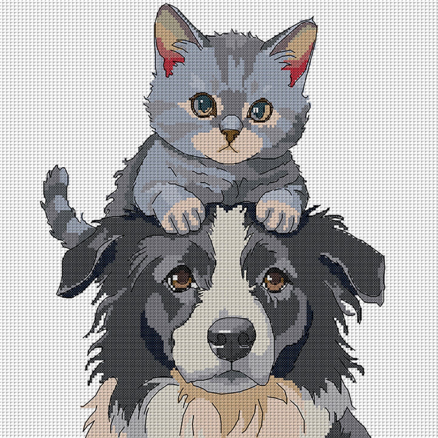Cat And Dog - Partial 14CT Stamped Cross Stitch 42x40CM - Joy Sunday Backstitch