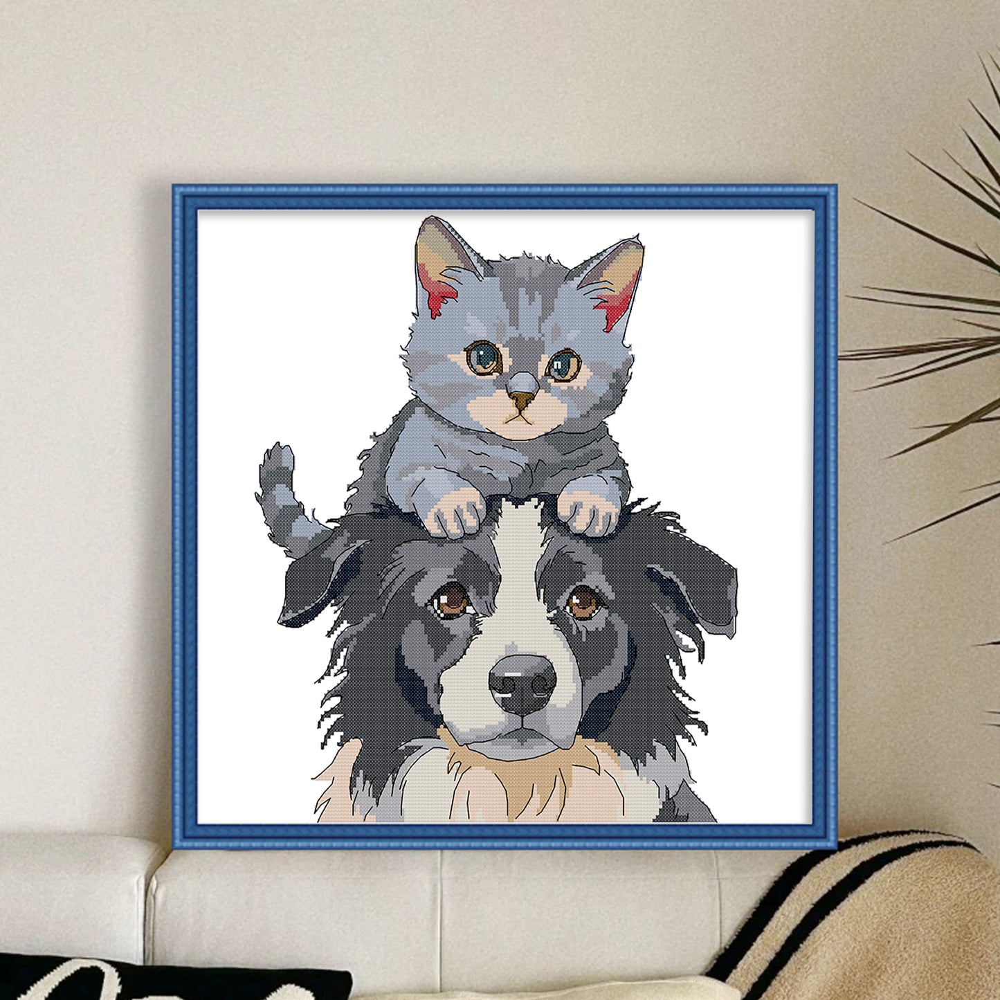 Cat And Dog - Partial 14CT Stamped Cross Stitch 42x40CM - Joy Sunday Backstitch