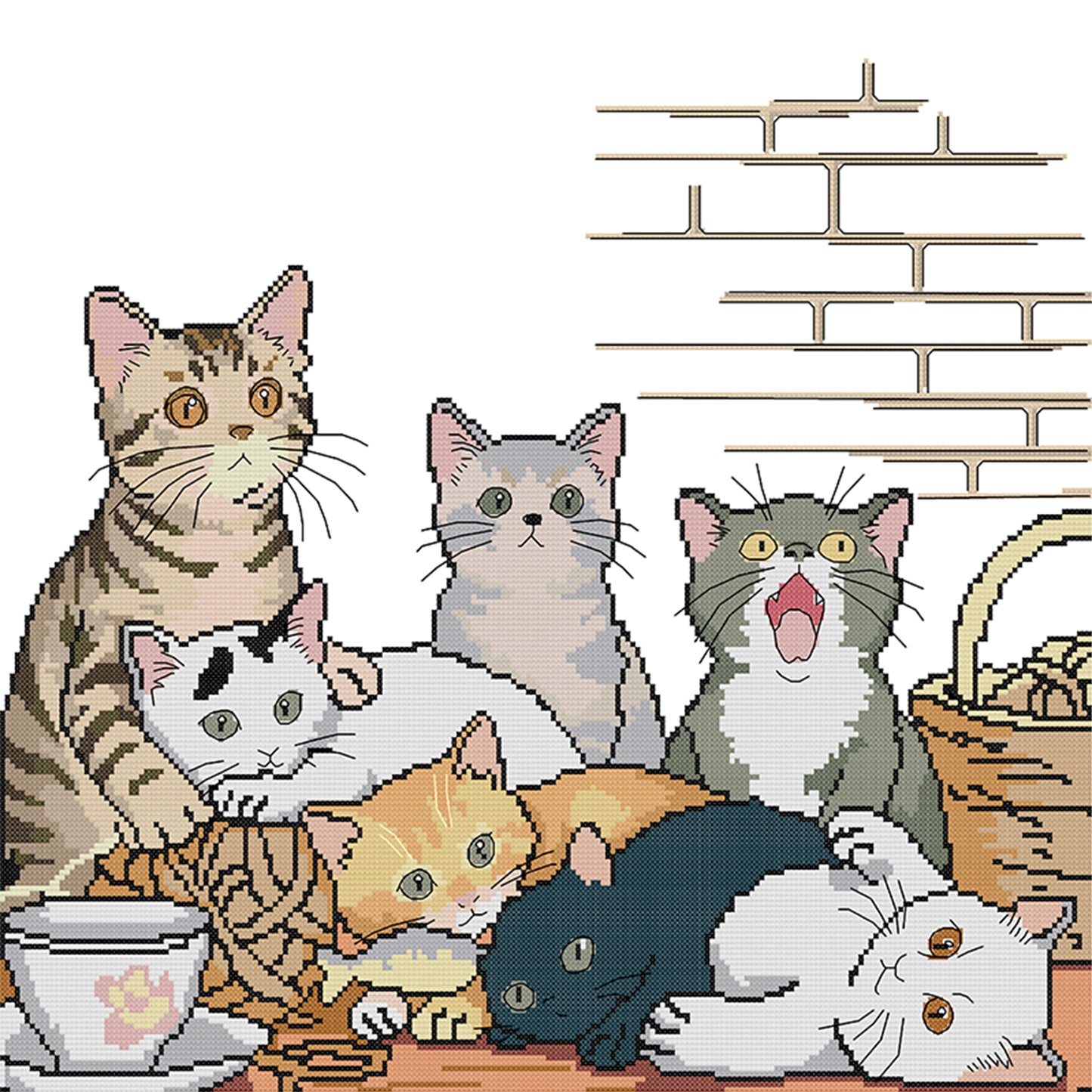 Seven Cats - Partial 14CT Stamped Cross Stitch 48x45CM - Joy Sunday Backstitch