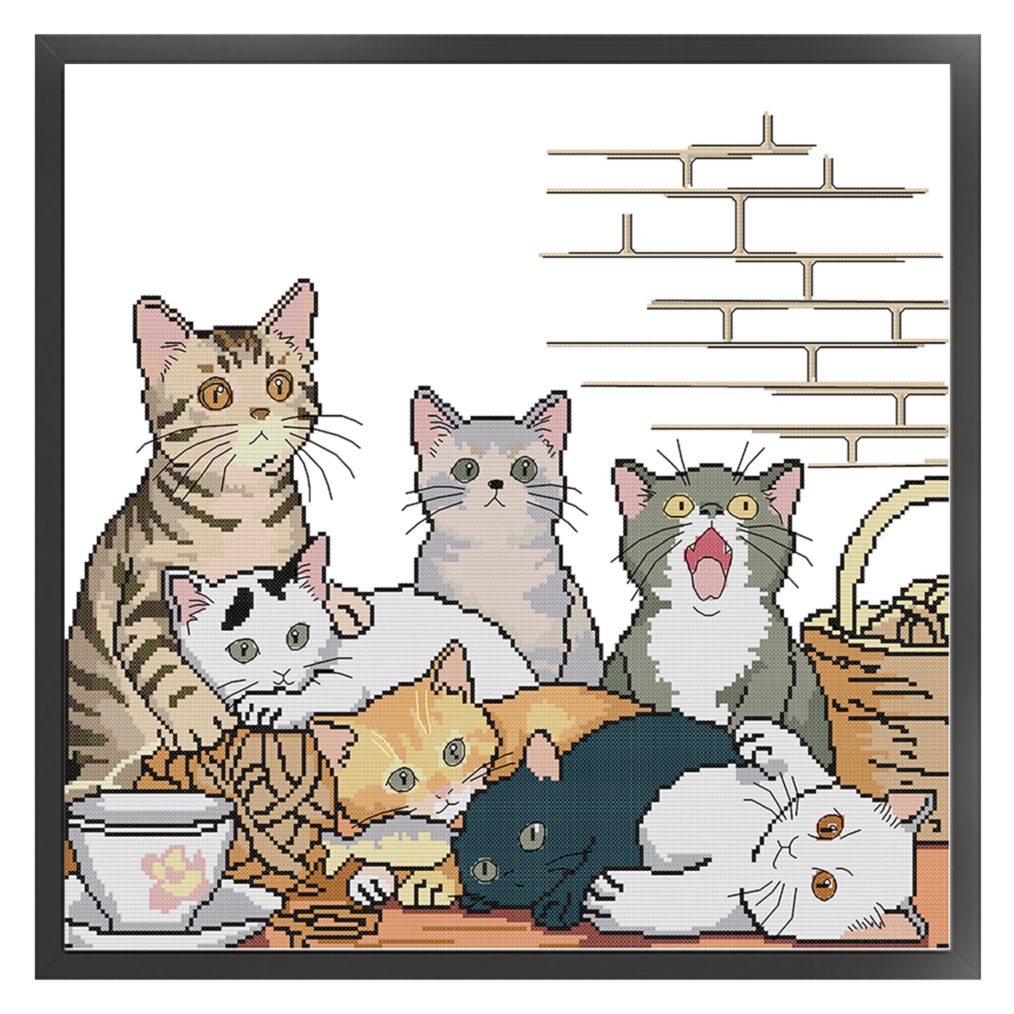 Seven Cats - Partial 14CT Stamped Cross Stitch 48x45CM - Joy Sunday Backstitch