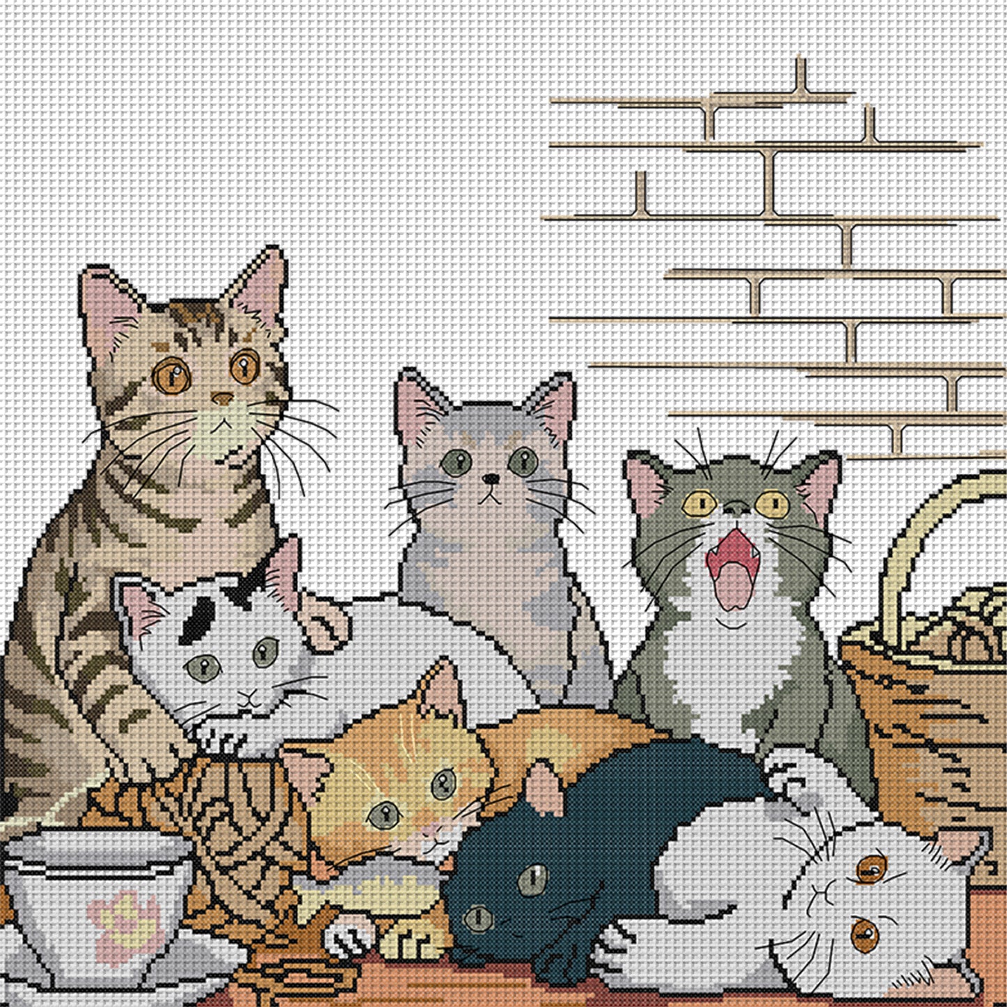 Seven Cats - Partial 14CT Stamped Cross Stitch 48x45CM - Joy Sunday Backstitch