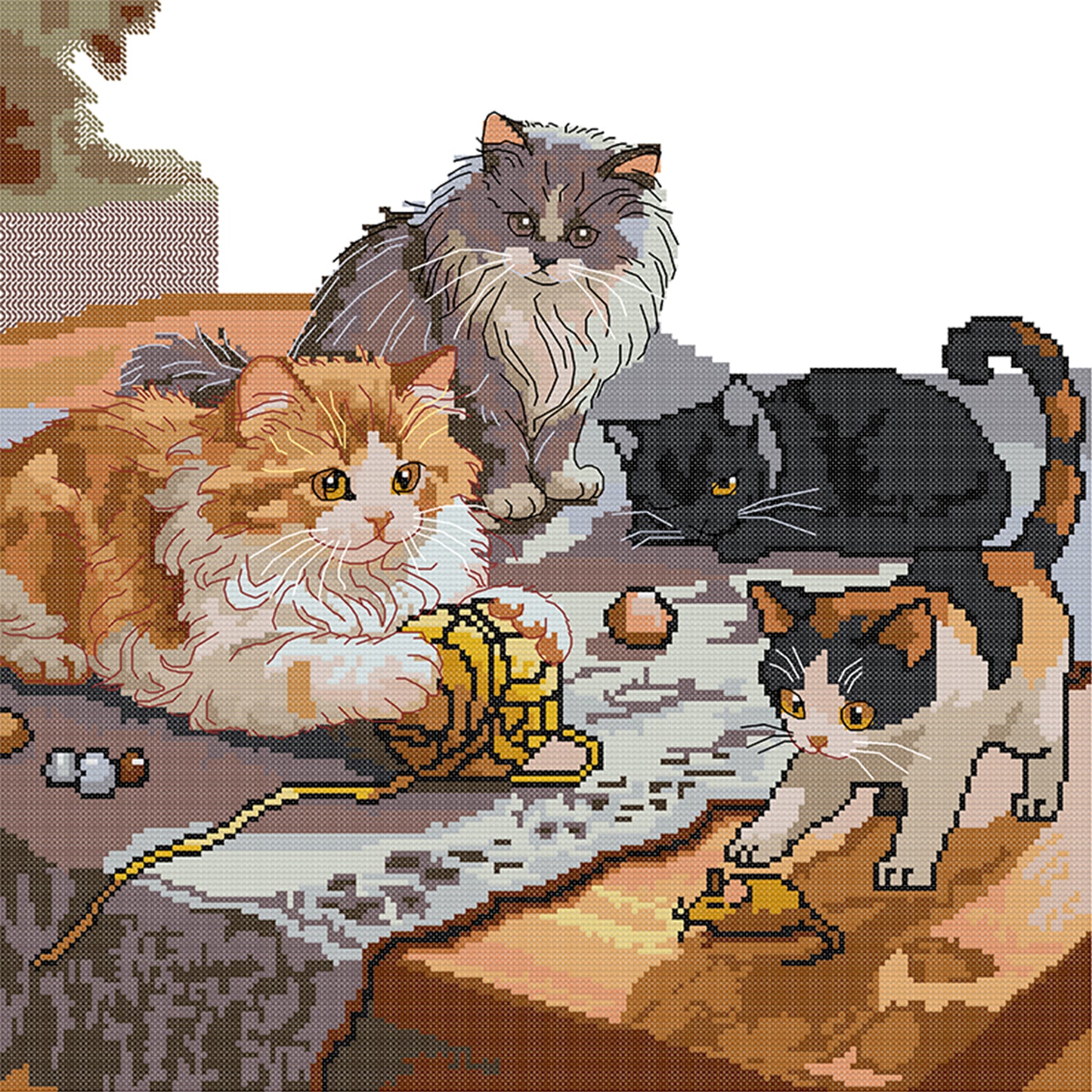 Four Cats - Partial 14CT Stamped Cross Stitch 42x42CM - Joy Sunday Backstitch