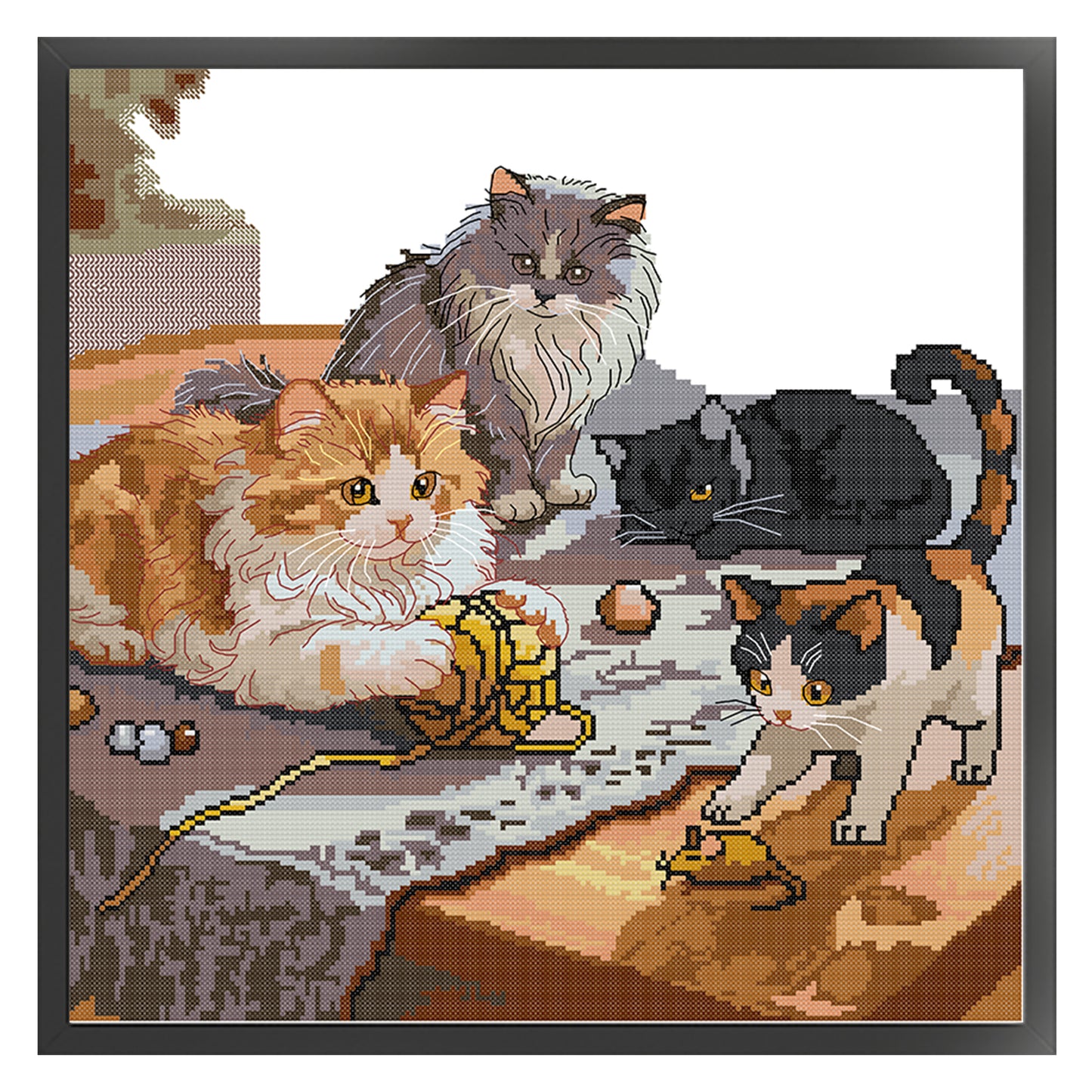 Four Cats - Partial 14CT Stamped Cross Stitch 42x42CM - Joy Sunday Backstitch