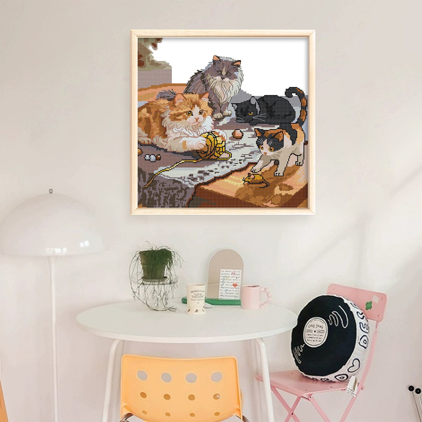 Four Cats - Partial 14CT Stamped Cross Stitch 42x42CM - Joy Sunday Backstitch