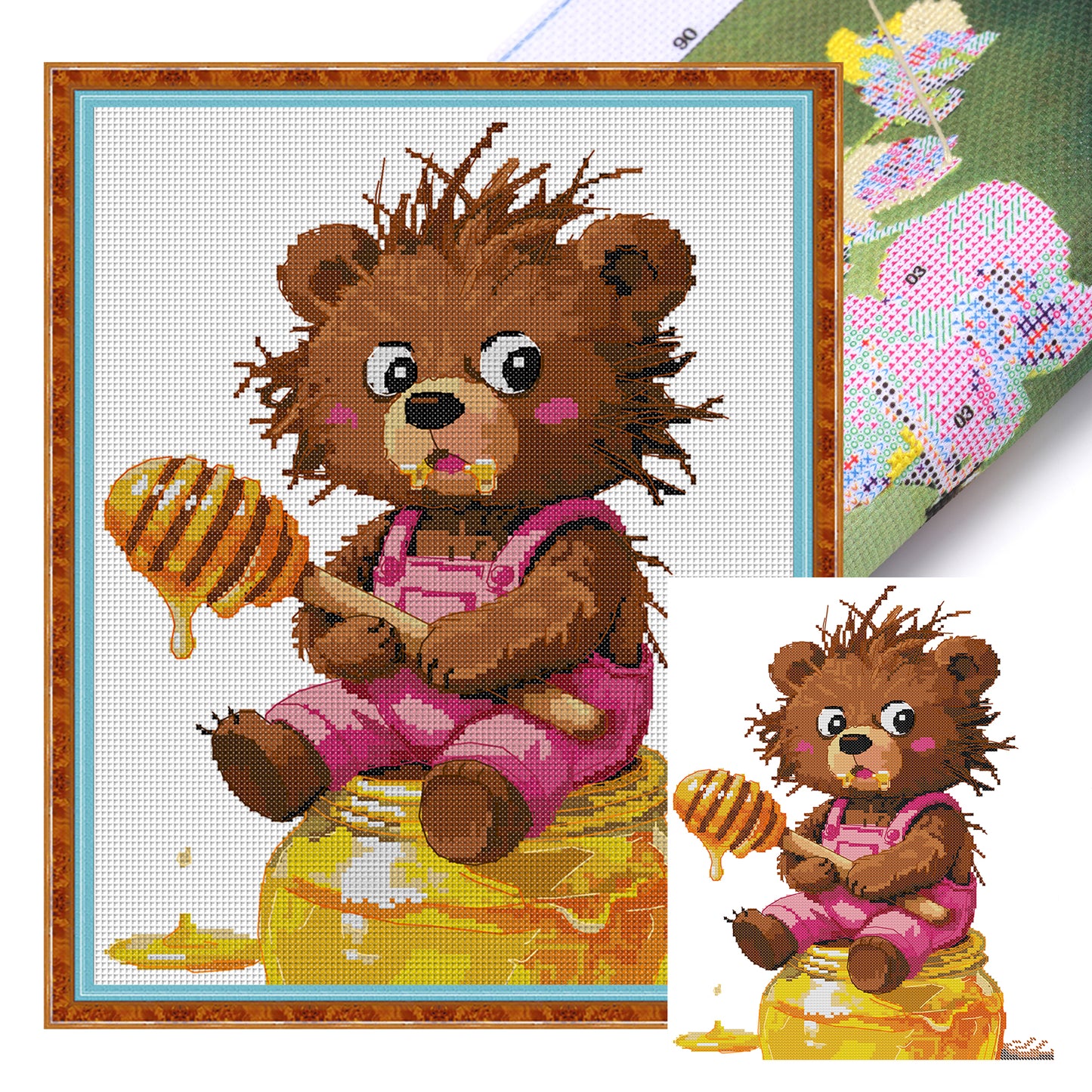 Honey-Loving Bear - Partial 14CT Stamped Cross Stitch 31x38CM - Joy Sunday Backstitch