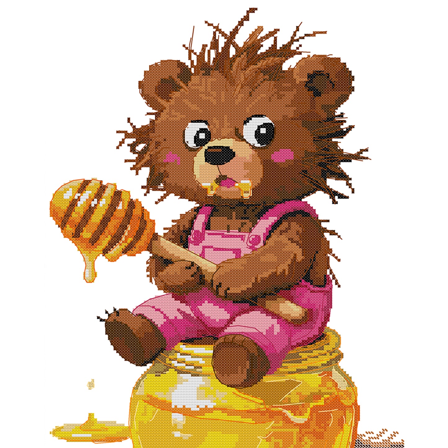 Honey-Loving Bear - Partial 14CT Stamped Cross Stitch 31x38CM - Joy Sunday Backstitch