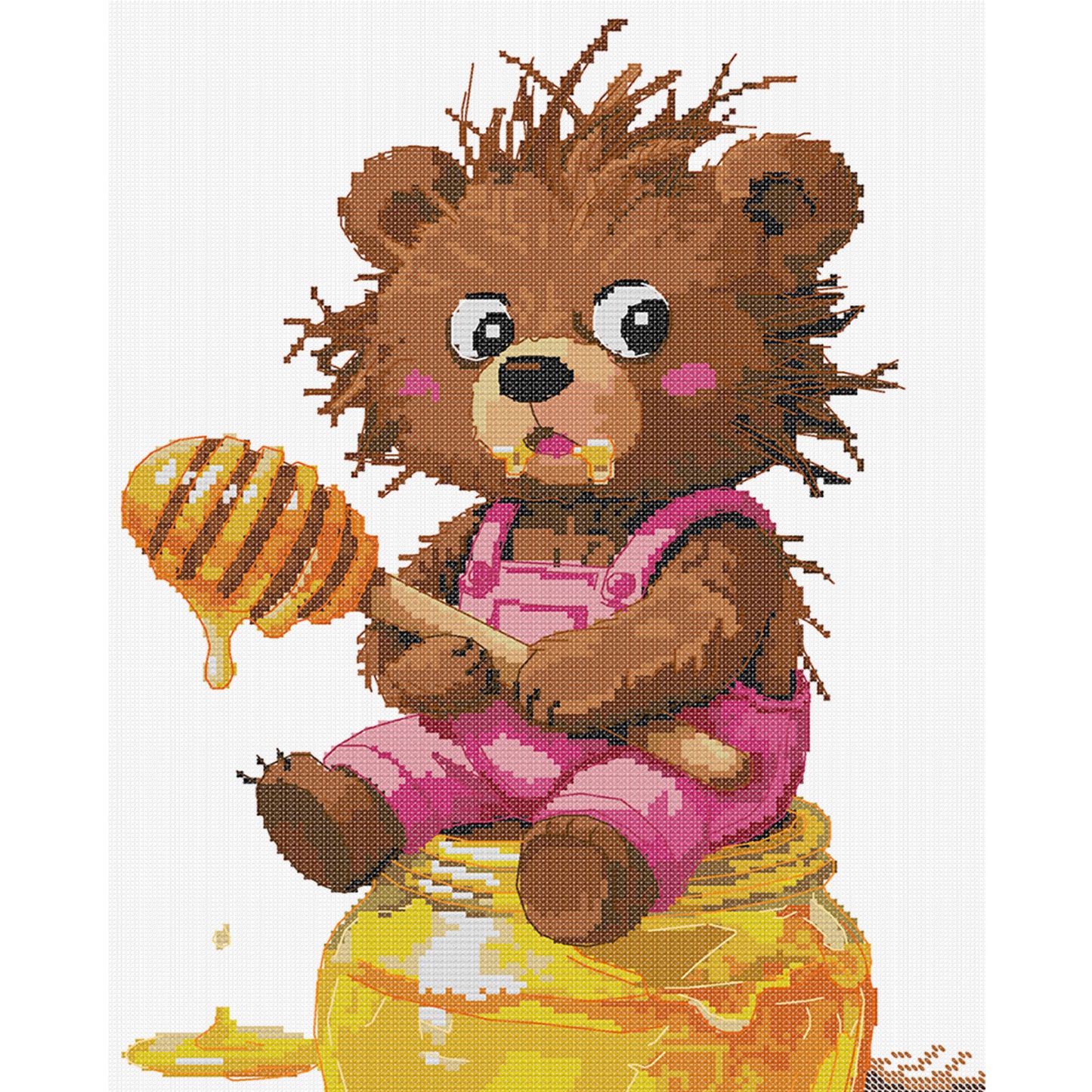 Honey-Loving Bear - Partial 14CT Stamped Cross Stitch 31x38CM - Joy Sunday Backstitch