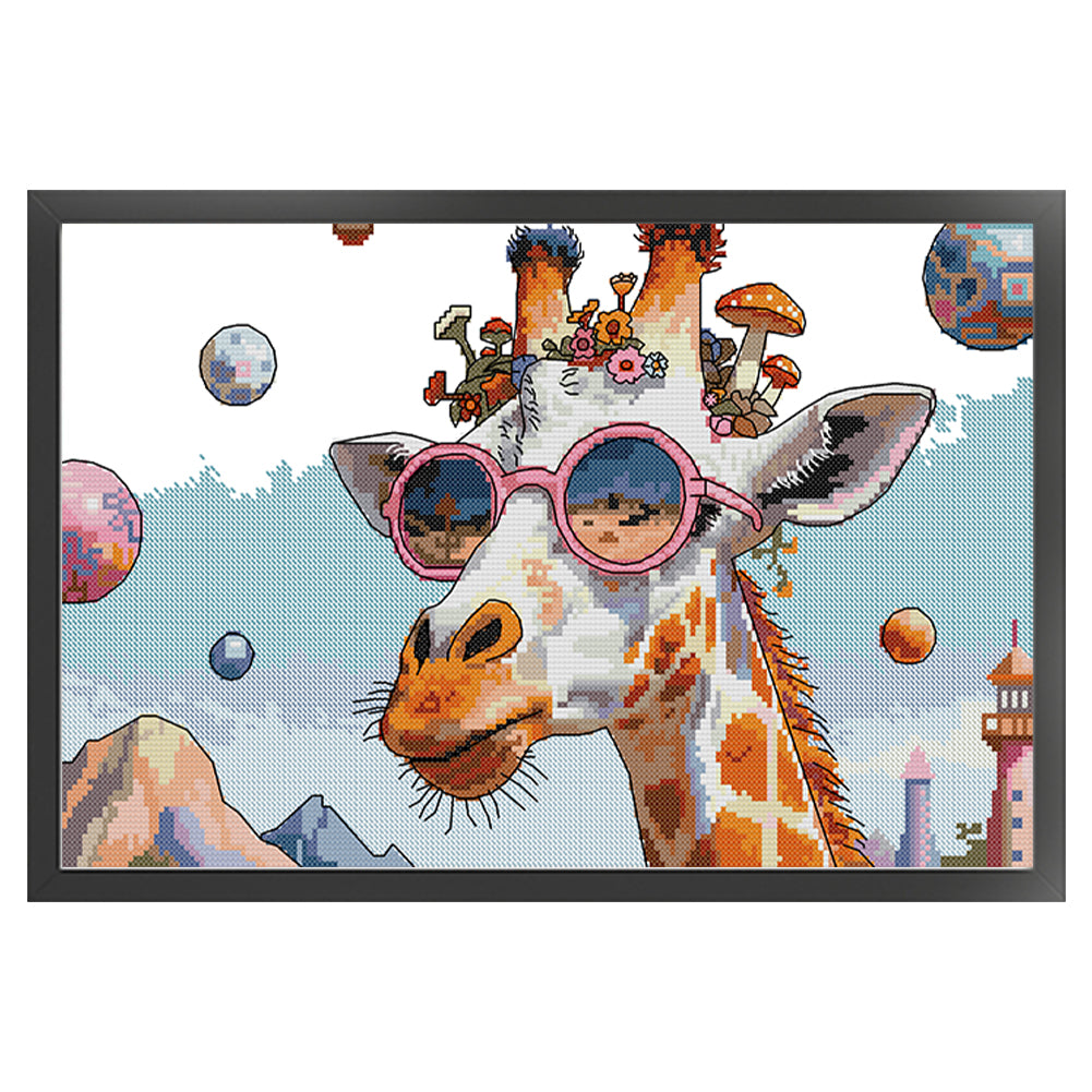 Fashion-Loving Giraffe - Partial 14CT Stamped Cross Stitch 42x28CM - Joy Sunday Backstitch