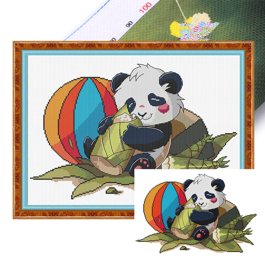 Panda And Bamboo Shoots - Partial 14CT Stamped Cross Stitch 42x32CM - Joy Sunday Backstitch