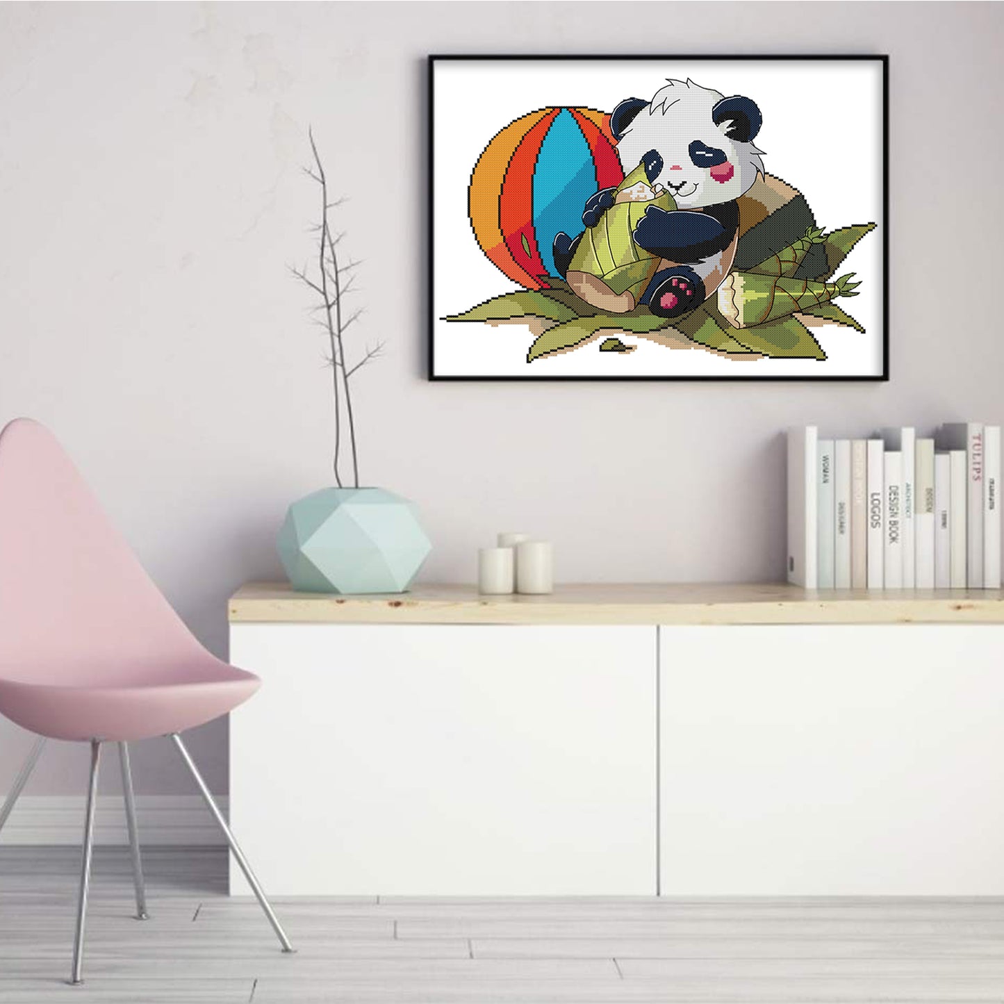 Panda And Bamboo Shoots - Partial 14CT Stamped Cross Stitch 42x32CM - Joy Sunday Backstitch