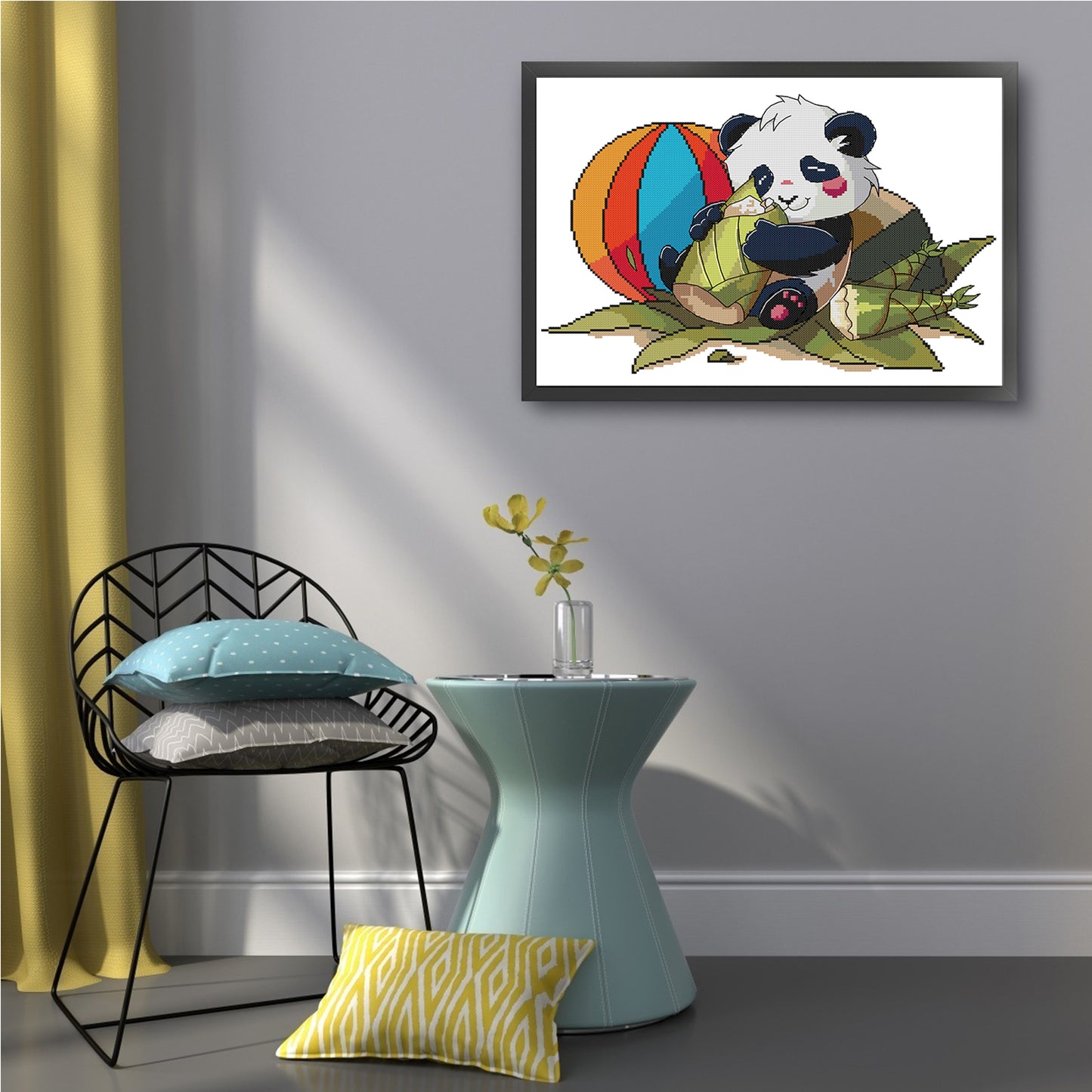 Panda And Bamboo Shoots - Partial 14CT Stamped Cross Stitch 42x32CM - Joy Sunday Backstitch