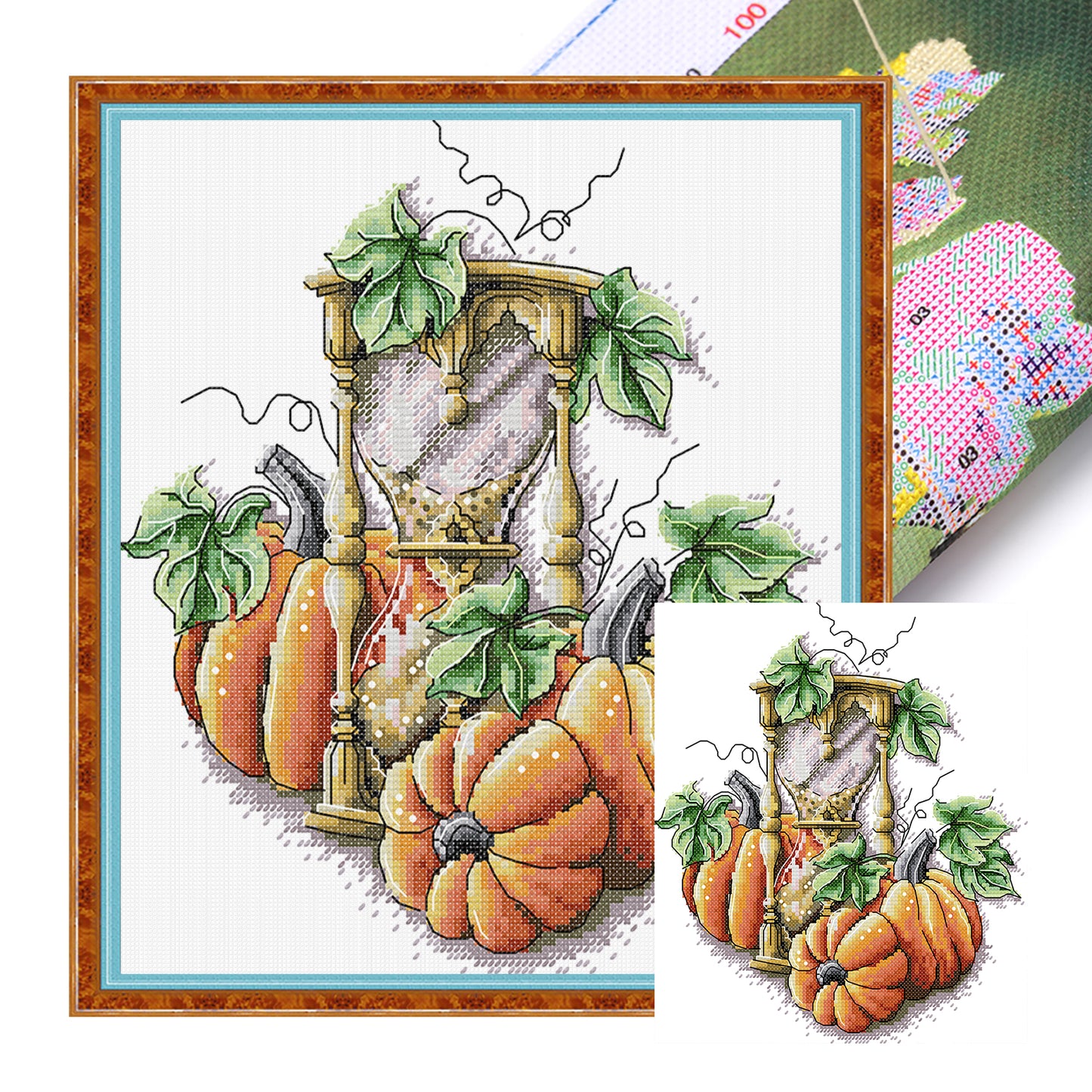 Pumpkin Hourglass - Partial 14CT Stamped Cross Stitch 26x29CM - Joy Sunday Backstitch