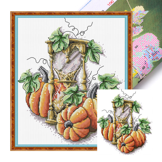 Pumpkin Hourglass - Partial 14CT Stamped Cross Stitch 26x29CM - Joy Sunday Backstitch