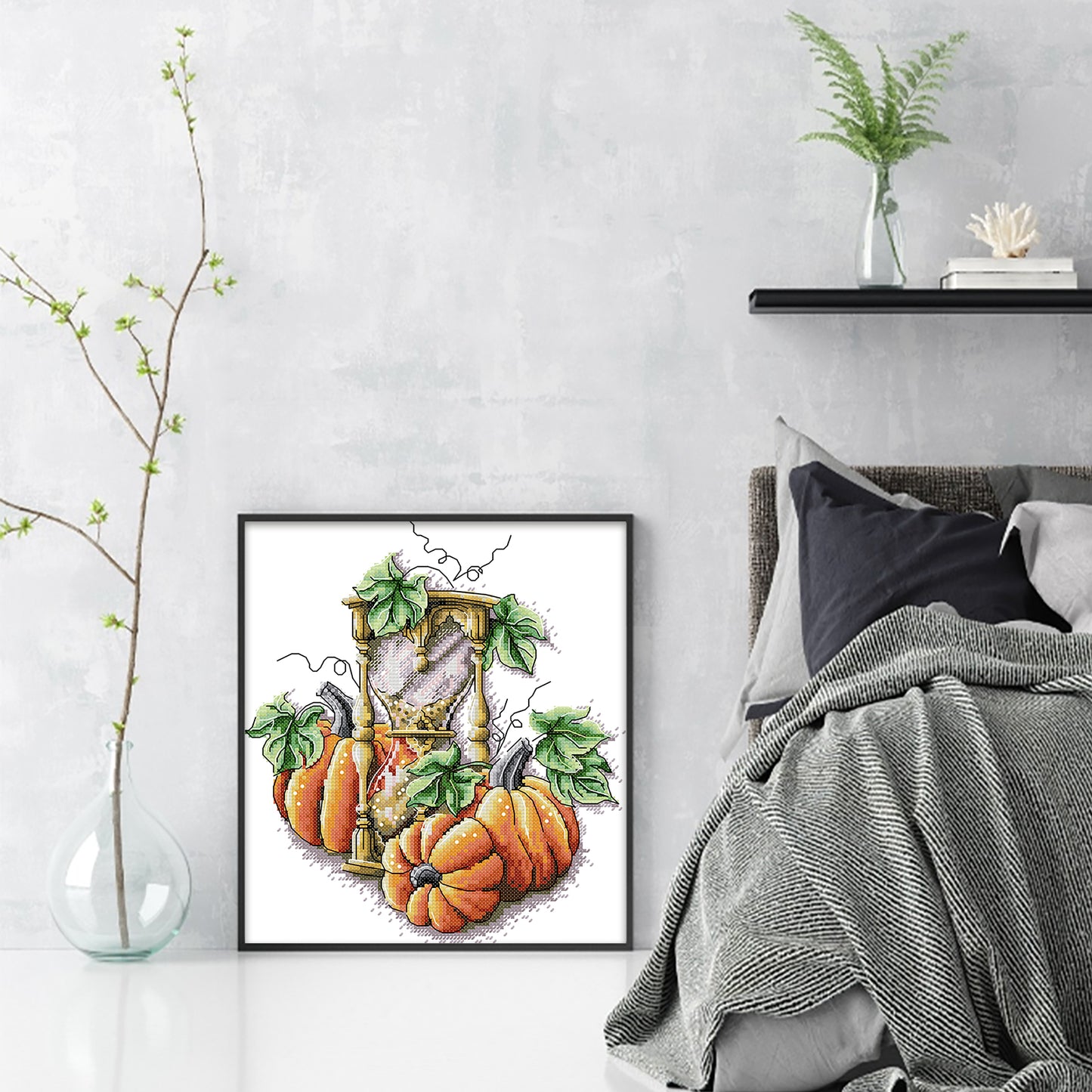 Pumpkin Hourglass - Partial 14CT Stamped Cross Stitch 26x29CM - Joy Sunday Backstitch