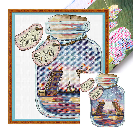 Seattle In A Bottle - Partial 14CT Stamped Cross Stitch 26x30CM - Joy Sunday Backstitch