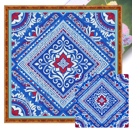 Blue And White Pattern - Full 11CT Stamped Cross Stitch 45x45CM - Huacan