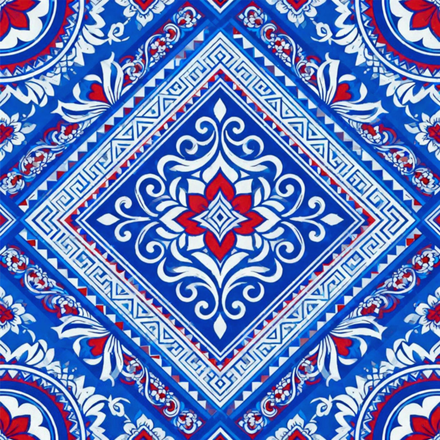 Blue And White Pattern - Full 11CT Stamped Cross Stitch 45x45CM - Huacan
