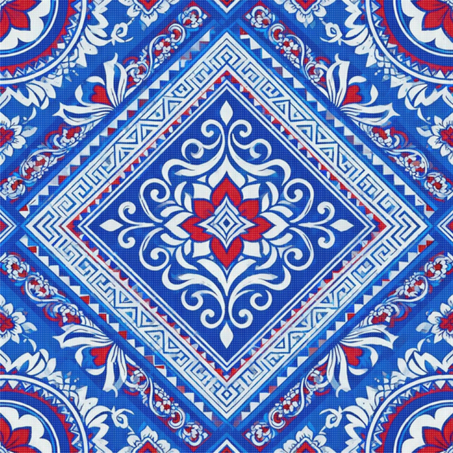 Blue And White Pattern - Full 11CT Stamped Cross Stitch 45x45CM - Huacan