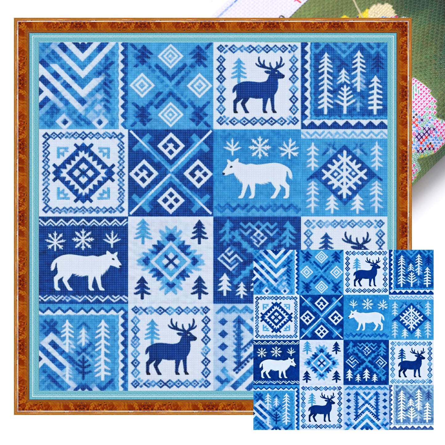 Blue And White Pattern - Full 11CT Stamped Cross Stitch 45x45CM - Huacan