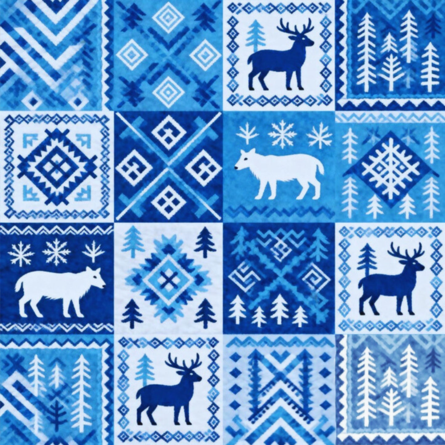 Blue And White Pattern - Full 11CT Stamped Cross Stitch 45x45CM - Huacan