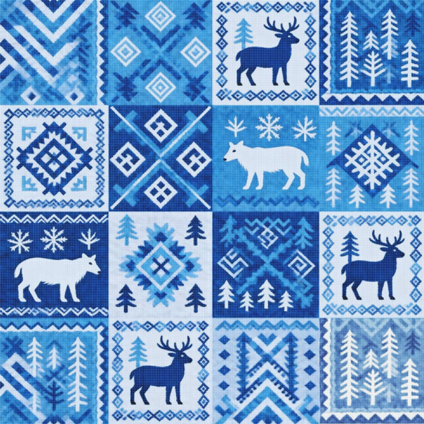 Blue And White Pattern - Full 11CT Stamped Cross Stitch 45x45CM - Huacan