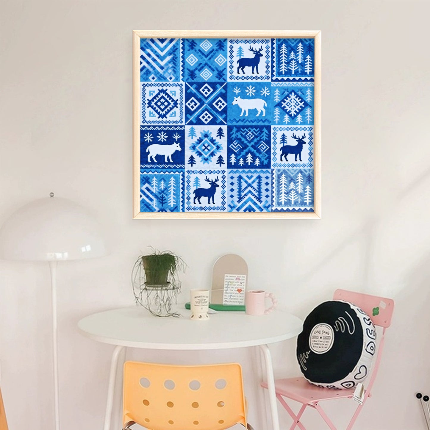 Blue And White Pattern - Full 11CT Stamped Cross Stitch 45x45CM - Huacan