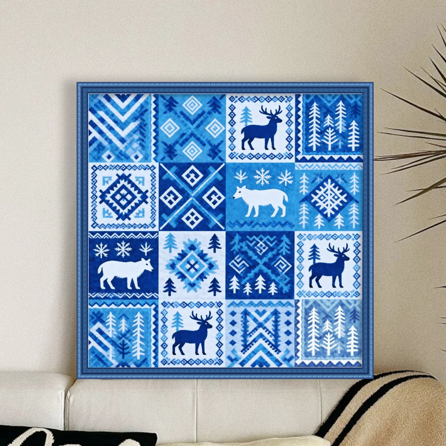 Blue And White Pattern - Full 11CT Stamped Cross Stitch 45x45CM - Huacan
