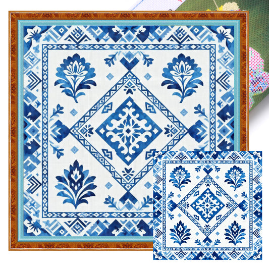 Blue And White Pattern - Full 11CT Stamped Cross Stitch 45x45CM - Huacan