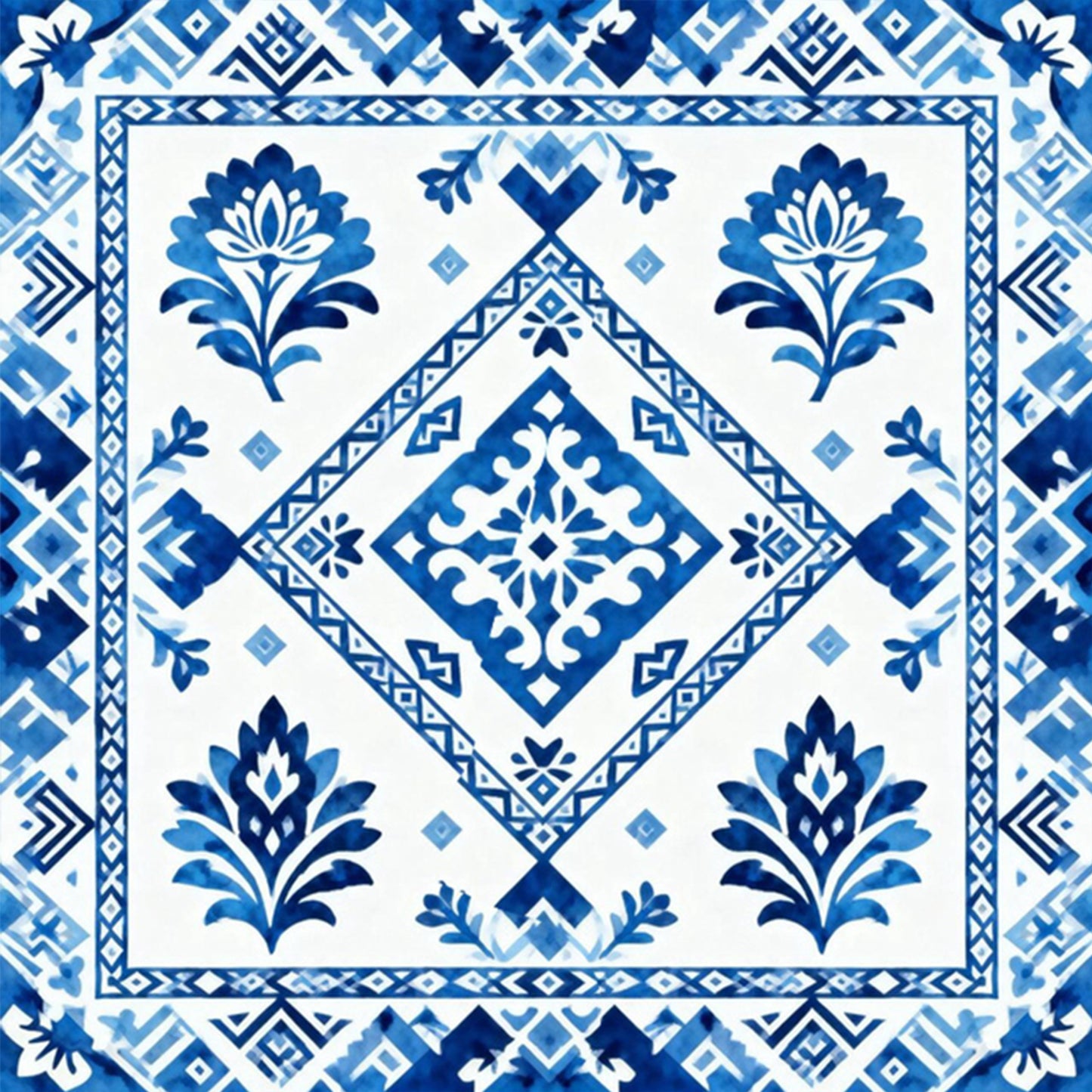 Blue And White Pattern - Full 11CT Stamped Cross Stitch 45x45CM - Huacan