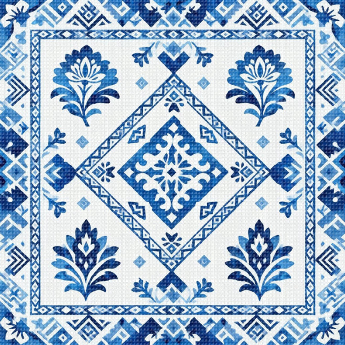 Blue And White Pattern - Full 11CT Stamped Cross Stitch 45x45CM - Huacan
