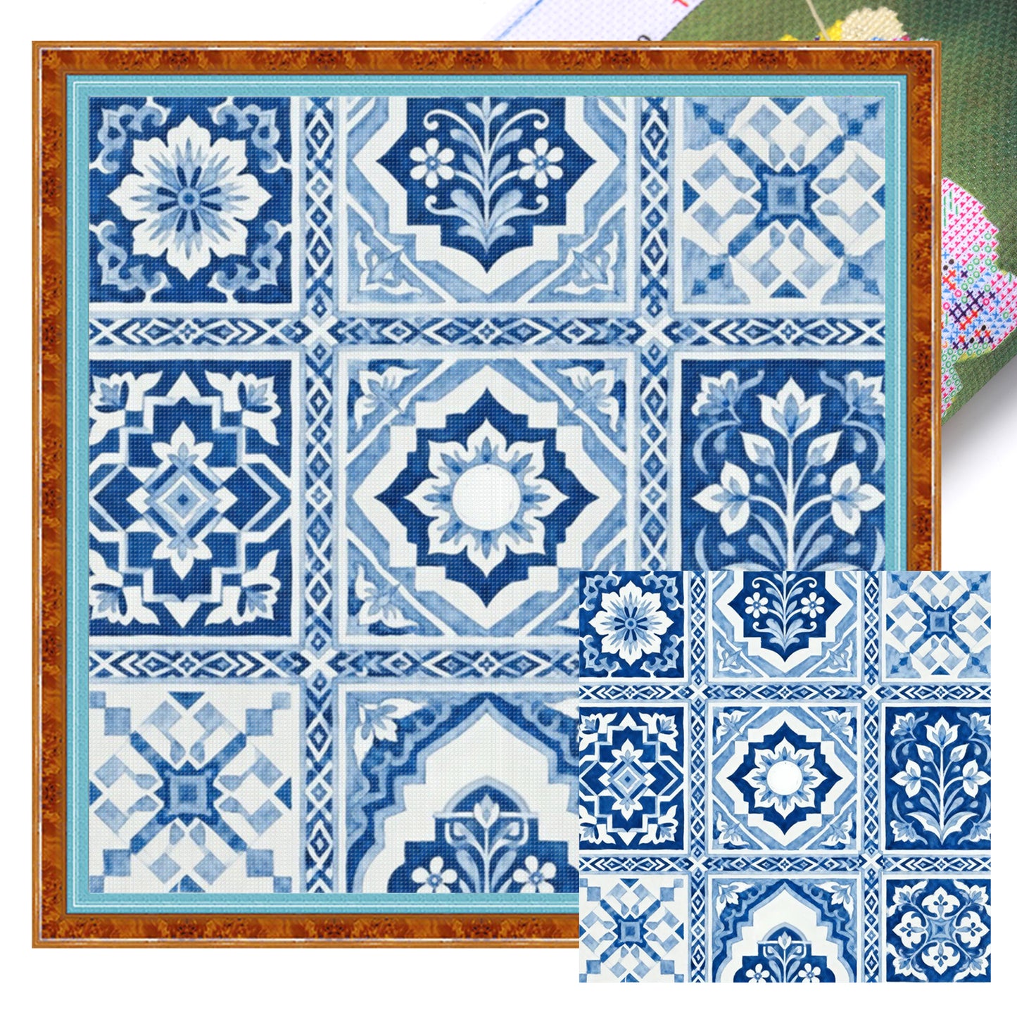 Blue And White Pattern - Full 11CT Stamped Cross Stitch 45x45CM - Huacan