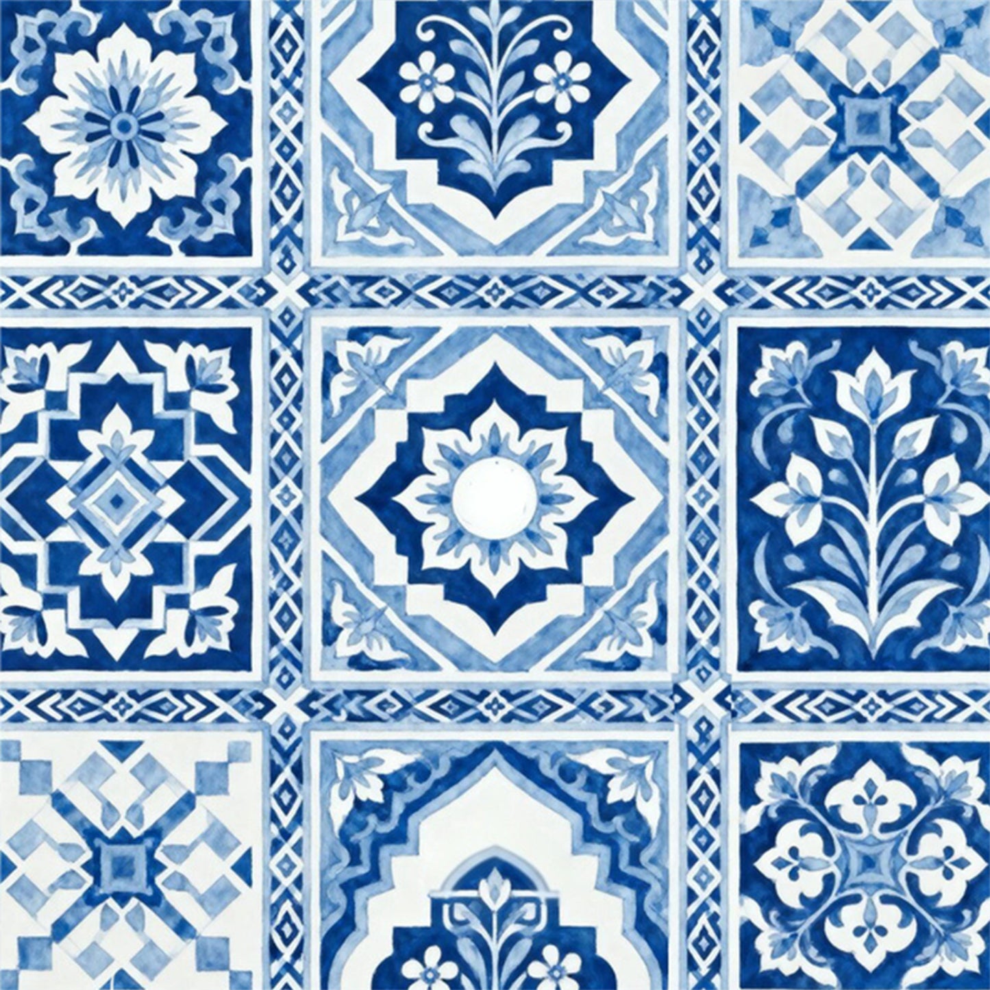 Blue And White Pattern - Full 11CT Stamped Cross Stitch 45x45CM - Huacan