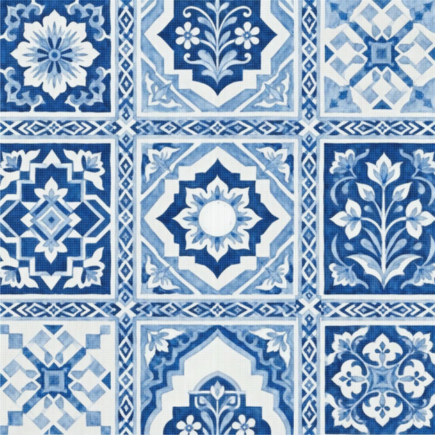 Blue And White Pattern - Full 11CT Stamped Cross Stitch 45x45CM - Huacan