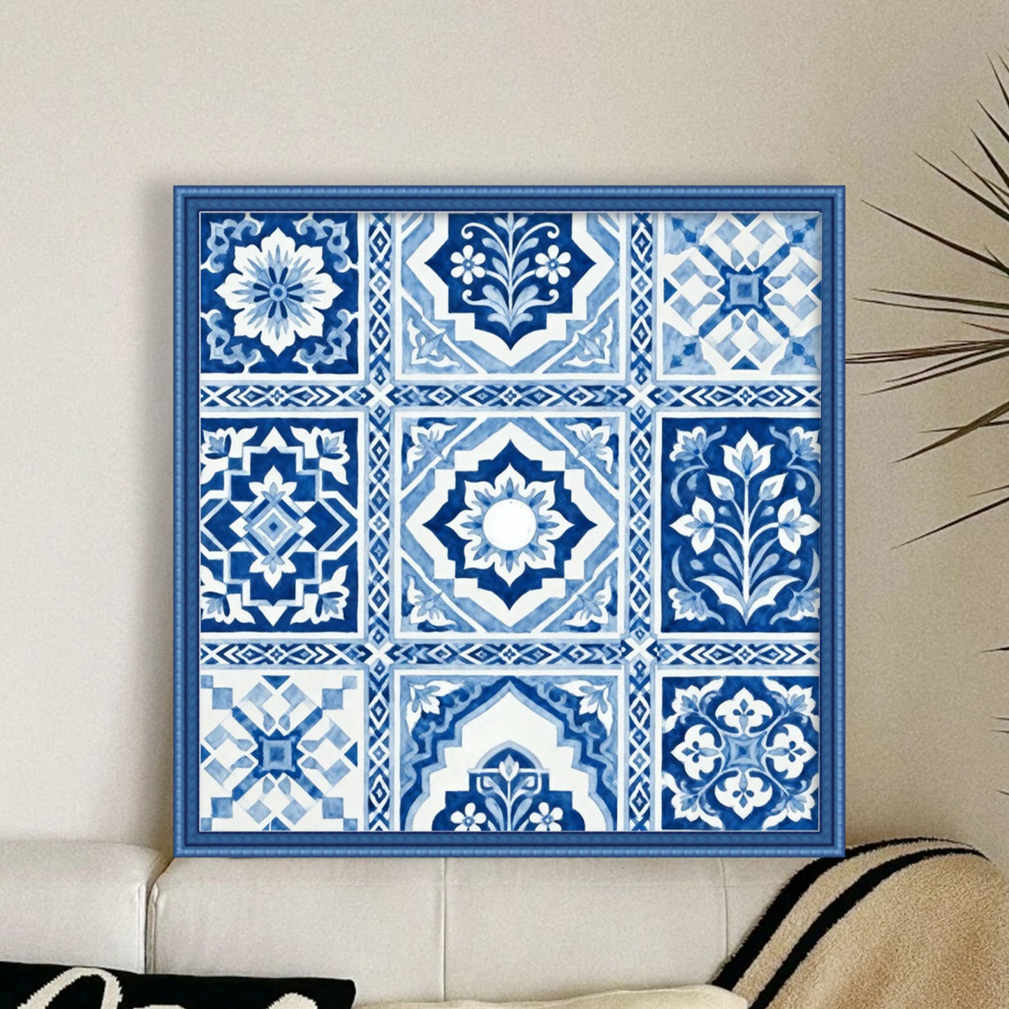 Blue And White Pattern - Full 11CT Stamped Cross Stitch 45x45CM - Huacan