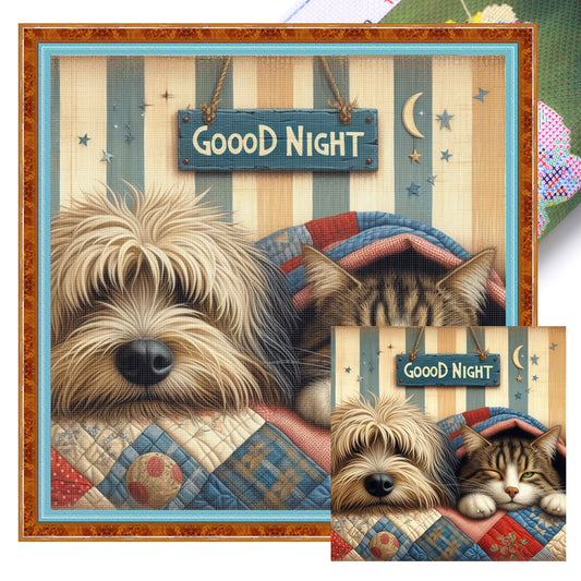 Shepherd Dog And Tabby Cat - Full 11CT Stamped Cross Stitch 40x40CM - Huacan