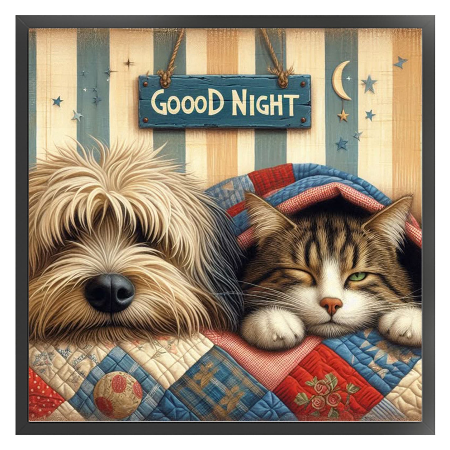 Shepherd Dog And Tabby Cat - Full 11CT Stamped Cross Stitch 40x40CM - Huacan