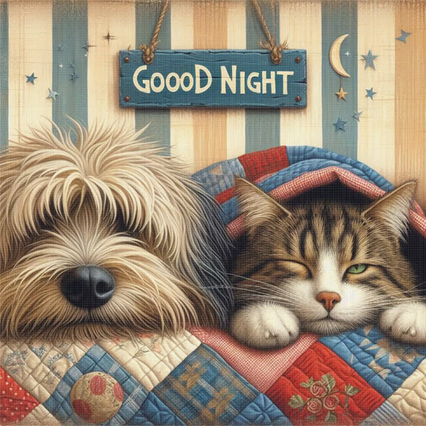 Shepherd Dog And Tabby Cat - Full 11CT Stamped Cross Stitch 40x40CM - Huacan