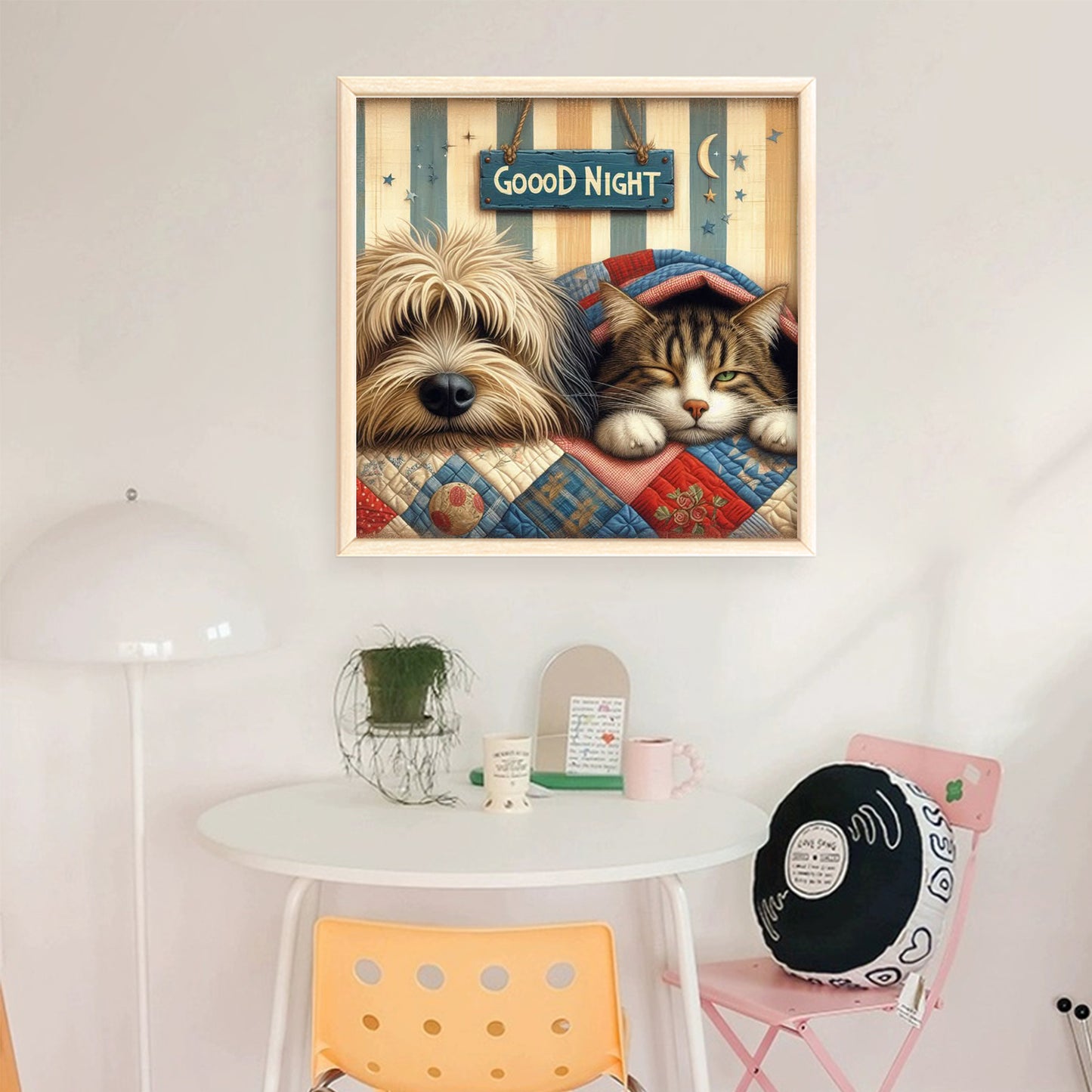 Shepherd Dog And Tabby Cat - Full 11CT Stamped Cross Stitch 40x40CM - Huacan