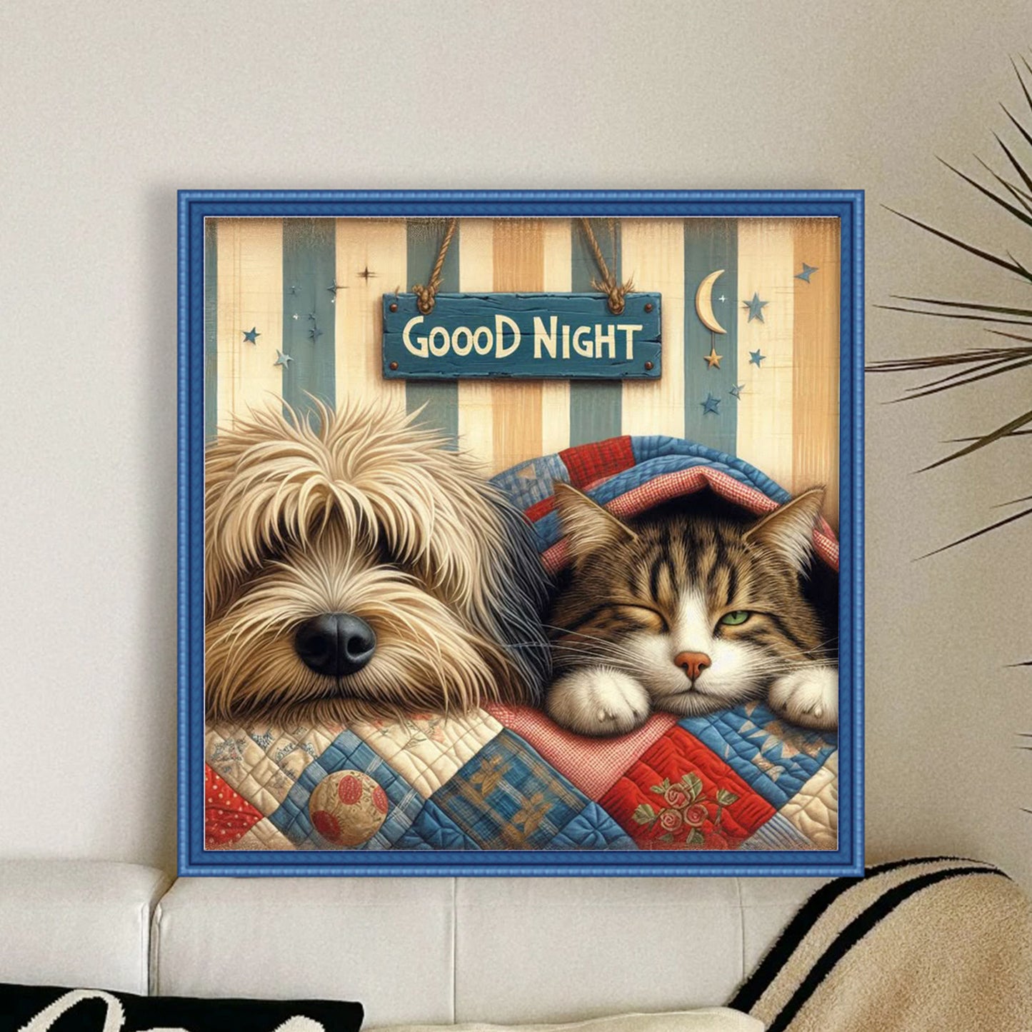 Shepherd Dog And Tabby Cat - Full 11CT Stamped Cross Stitch 40x40CM - Huacan